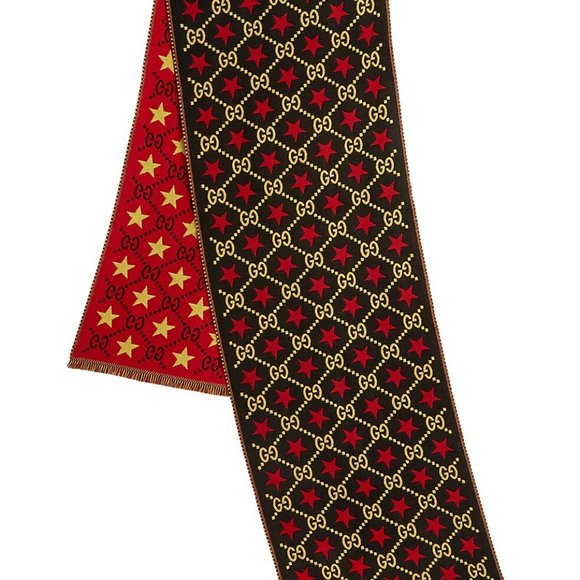 Gucci GG Stars Scarf in Black and Red NEW WITH TAGS - Picture 3 of 12